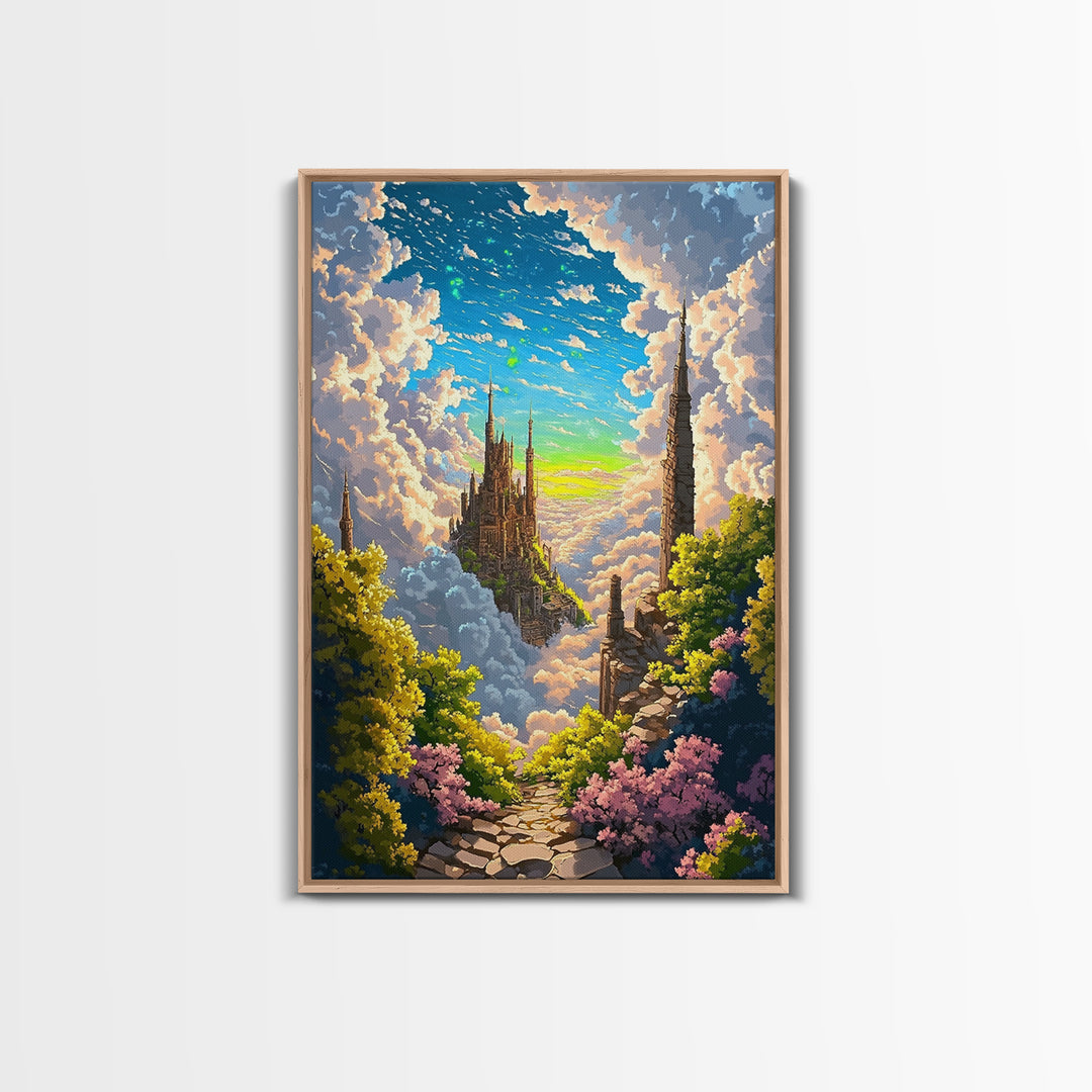 Floating Sky Castle Above The Clouds Canvas Print, Whimsical Dreamy Fantasy Wall Art For Bedroom Decor Housewarming Gift