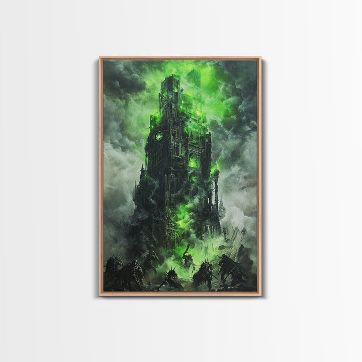 Haunted Green Fortress Canvas Print, Dark Fantasy Wall Art, Gothic Castle, Surreal Art, Moody Wall Decor, Gaming Room Art