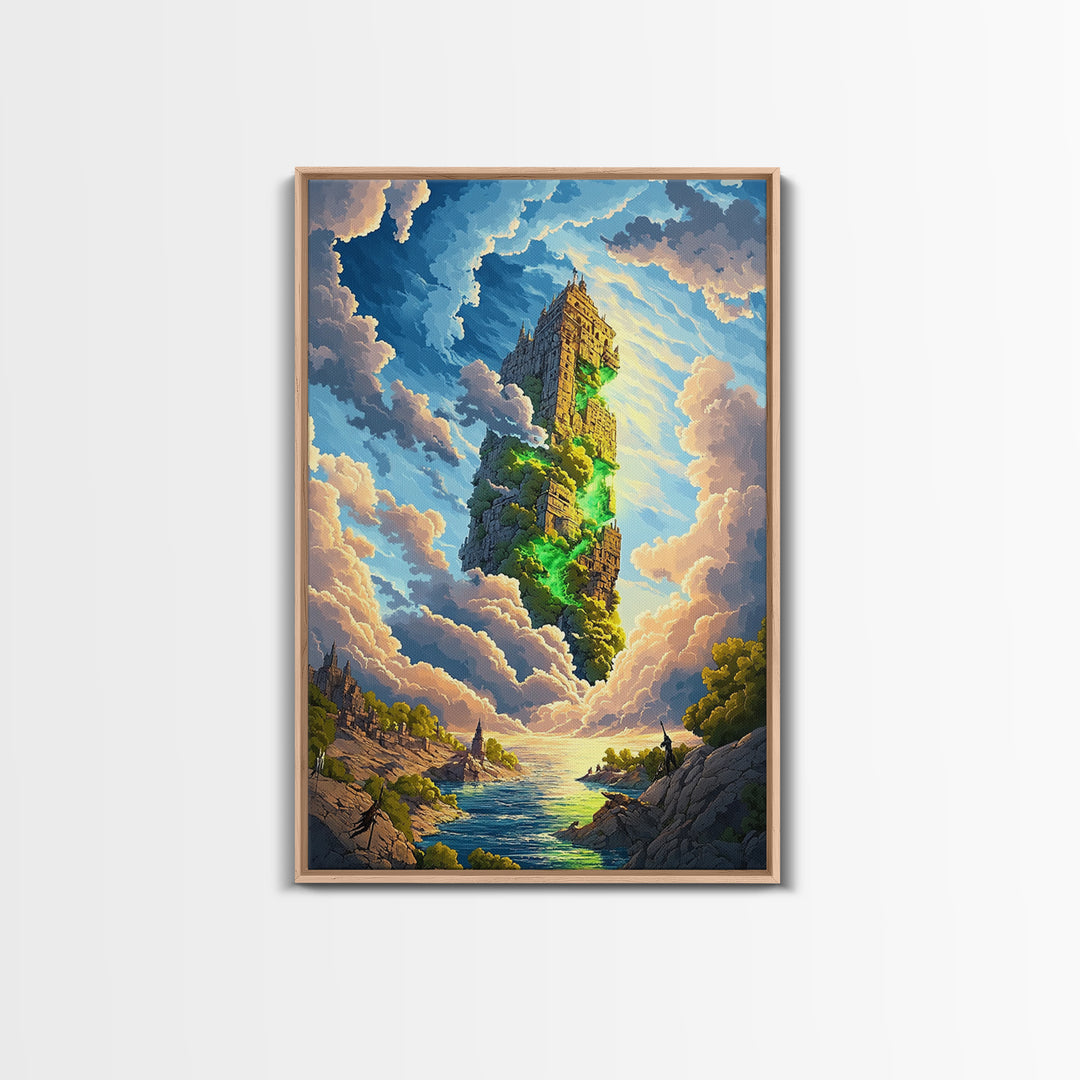 Floating Stone Tower Canvas Print, Magical Sky Island Wall Art, Fantasy Landscape, Coastal Decor, Statement Home Decor, Large Art