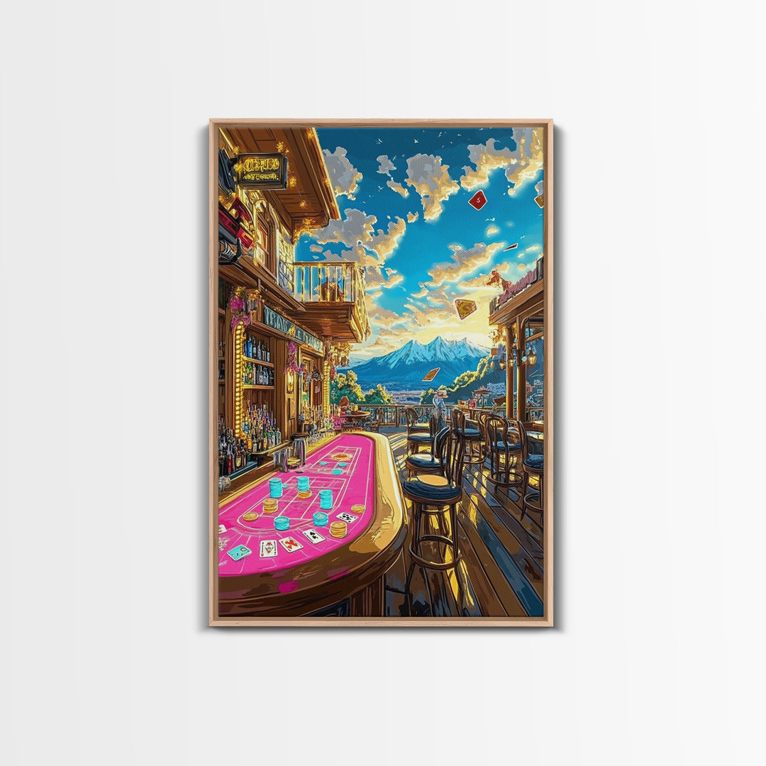 Mountain Casino Bar With Poker Table Canvas Print, Game Room Wall Art, Speakeasy Decor, Home Bar Decor, Man Cave Gift For Him