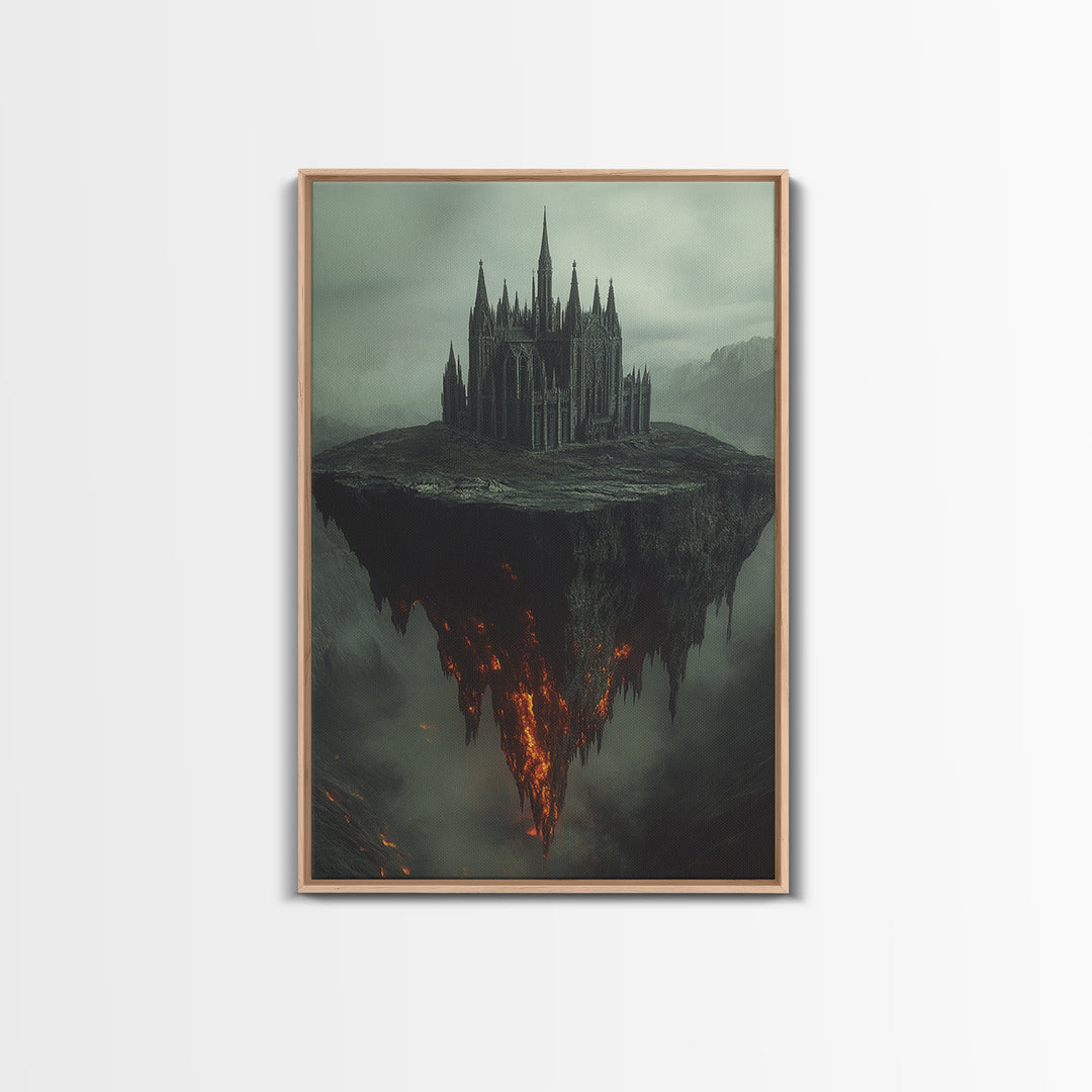Floating Gothic Cathedral Wall Art, Dark Fantasy Canvas Print, Surreal Castle Decor, Moody Statement Artwork, Office Decor