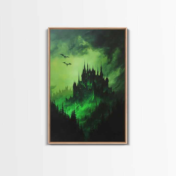 Haunted Green Forest Castle Wall Art, Dark Fantasy Gothic Print, Moody Spooky Decor, Witchy Home Decor, Gothic Wall Decor Gift