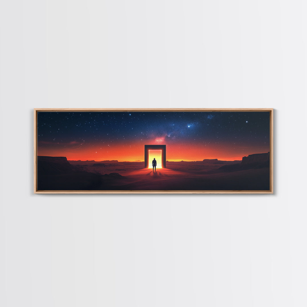 Starry Desert Portal Doorway Wall Art, Cosmic Sci Fi Landscape Canvas, Southwestern Modern Decor, Large Horizontal Print
