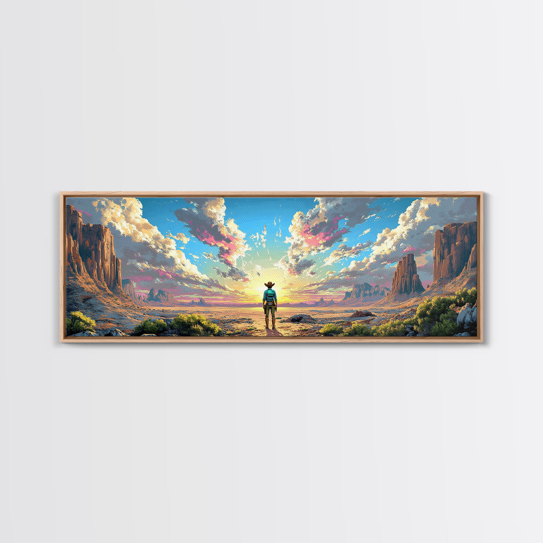 Cowboy Desert Mesa Wall Art, Vast Western Sunrise Landscape, Panoramic Canvas Print, Rustic Home Decor For Living Room Art