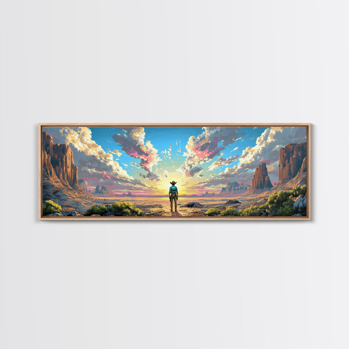 Cowboy Desert Mesa Wall Art, Vast Western Sunrise Landscape, Panoramic Canvas Print, Rustic Home Decor For Living Room Art