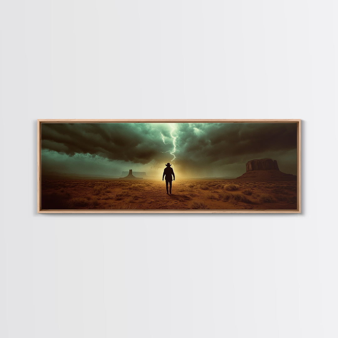 Lightning Storm Desert Cowboy Canvas Print, Large Moody Rustic Western Landscape, Dramatic Wall Art, Masculine Office Decor