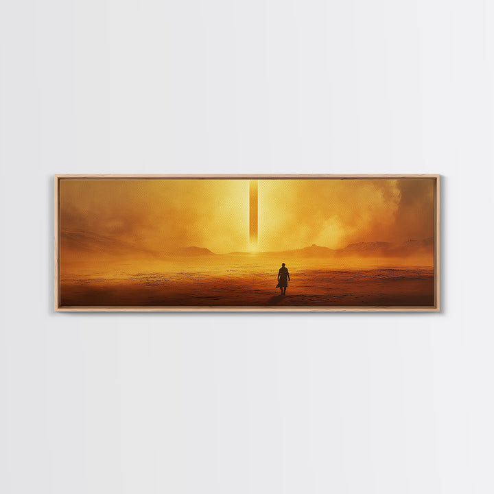 Golden Desert Monolith Wall Art, Cinematic Sci Fi Landscape, Minimalist Canvas Print, Warm Earth Tone Living Room Decor Art