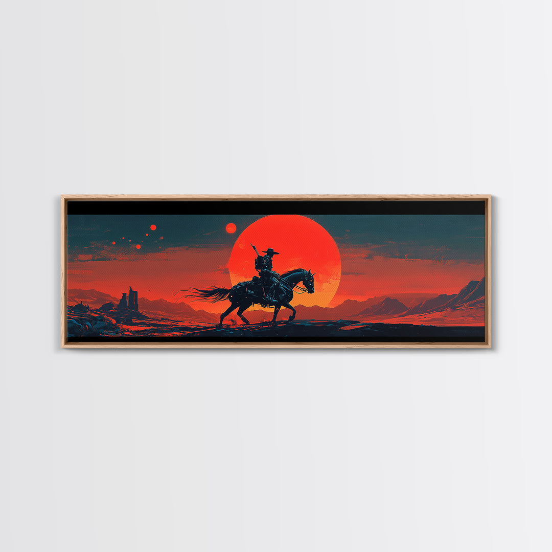 Lone Cowboy At Red Desert Sunset Wall Art, Western Landscape Canvas, Southwestern Decor, Large Horizontal Art Print, Ranch Home Decor