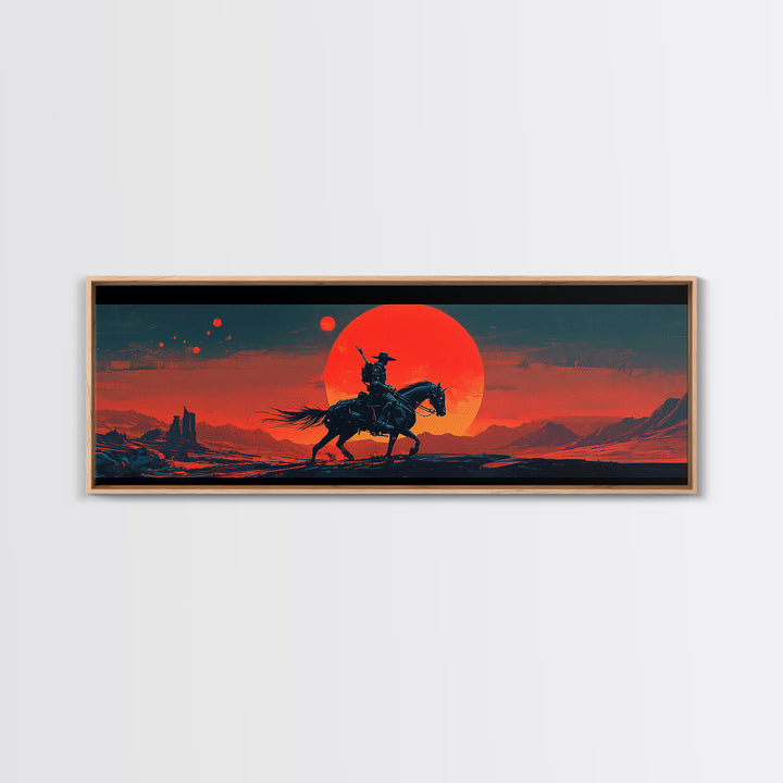 Lone Cowboy At Red Desert Sunset Wall Art, Western Landscape Canvas, Southwestern Decor, Large Horizontal Art Print, Ranch Home Decor