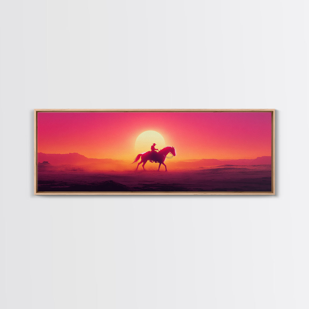 Silhouette Cowboy Riding Horse At Desert Sunset Wall Art, Western Landscape Print, Southwestern Decor, Gift For Him, Man Cave Decor