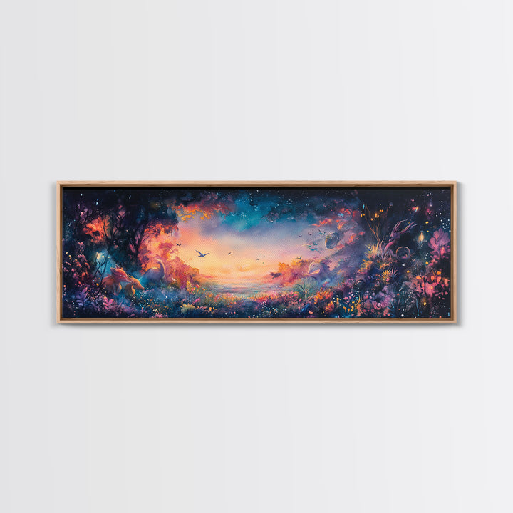 Twilight Enchanted Forest Meadow Canvas Print, Fantasy Landscape Wall Art, Moody Whimsical Decor For Bedroom And Office Gift