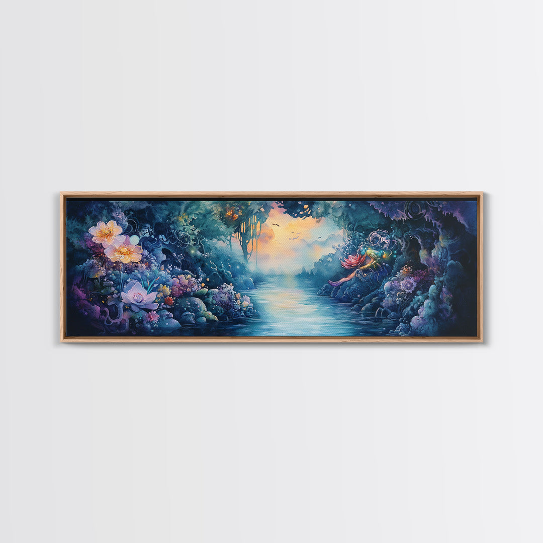 Mystical Flower Grotto River Wall Art, Fantasy Botanical Canvas Print, Whimsical Fairycore Decor, Dreamy Landscape Art Print