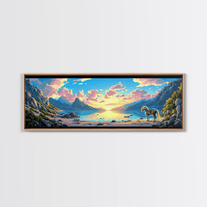Pastel Mountain Cove With Zebra Wall Art, Fantasy Coastal Landscape Canvas Print, Surreal Beach Decor, Colorful Nature Art