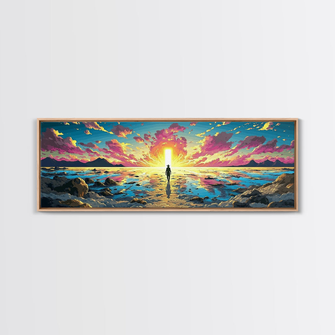 Vibrant Ocean Sunrise Explorer Canvas Print, Panoramic Sci Fi Seascape Wall Art For Coastal Bedroom Decor And Living Room