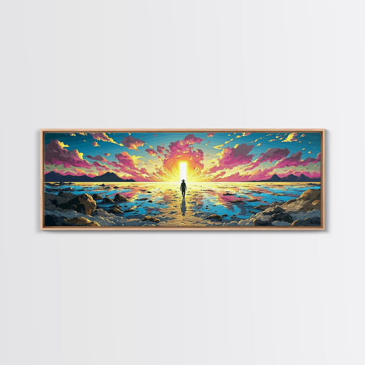 Vibrant Ocean Sunrise Explorer Canvas Print, Panoramic Sci Fi Seascape Wall Art For Coastal Bedroom Decor And Living Room