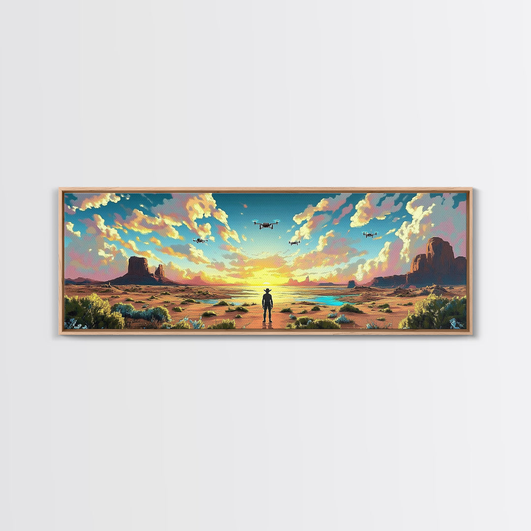 Desert Mesa Cowboy Wall Art, Panoramic Canvas Print, Western Landscape, Southwestern Decor, Large Living Room Wall Decor