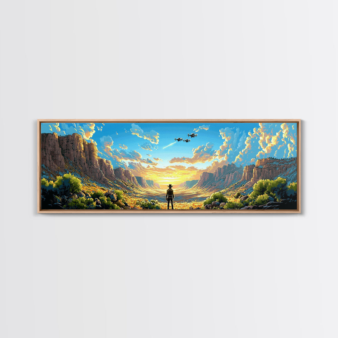Sunlit Canyon Cowboy Wall Art, Panoramic Canvas Print, Southwestern Landscape, Western Decor, Large Living Room Wall Decor