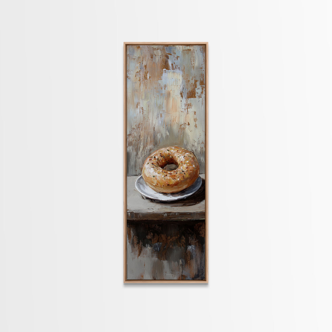 Glazed Bagel On Plate Still Life Wall Art, Rustic Kitchen Decor, Bakery Art Print, Foodie Gift, Farmhouse Cafe Home Decor