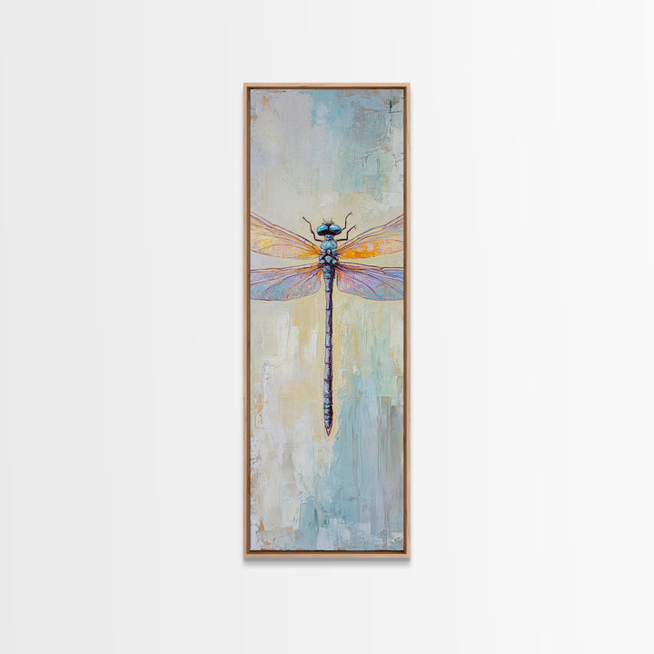 Iridescent Dragonfly Framed Canvas Print, Nature Wall Art, Insect Illustration, Coastal Blue Decor, Gift For Nature Lover