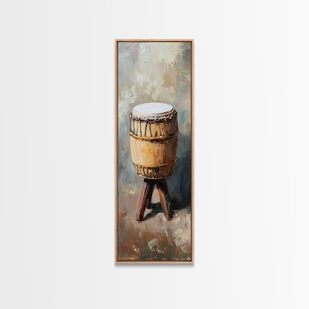 Rustic Tribal Drum Oil Painting Wall Art, Music Room Decor, African Inspired Art, Boho Home Decor, Gift For Music Lover, Unique Gift