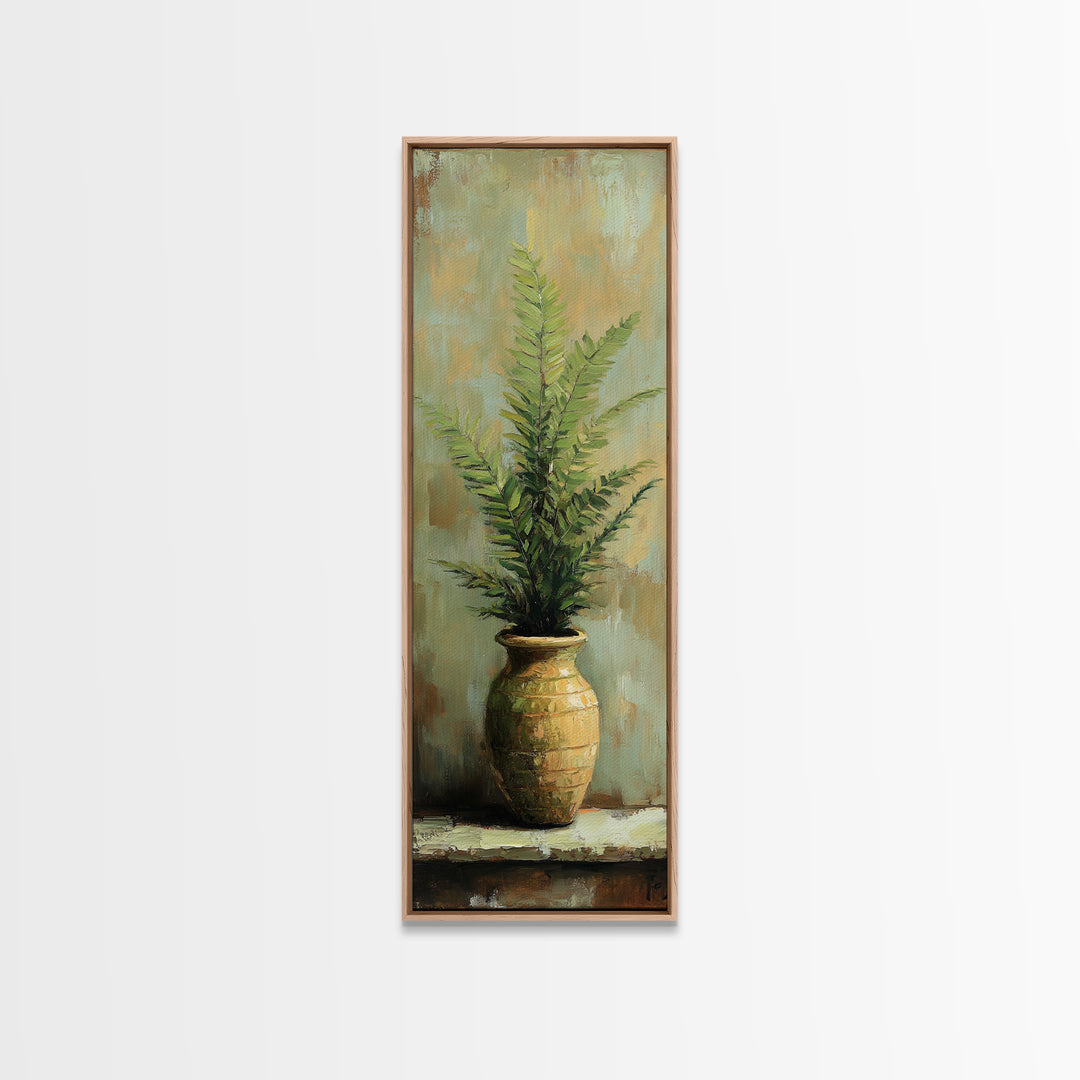Green Fern In Golden Vase Canvas Print, Botanical Wall Art, Rustic Farmhouse Home Decor, Nature Living Room Art Gift For Her