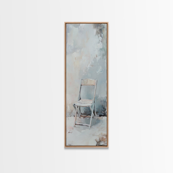 Minimal White Folding Chair Framed Canvas Print, Neutral Wall Art, Minimalist Living Room Decor, Office Decor, Japandi Art