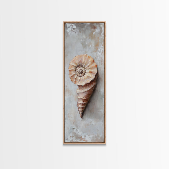 Textured Spiral Seashell Framed Canvas Print, Coastal Wall Art, Beach House Decor, Nautical Bathroom Art, Ocean Gift For Her
