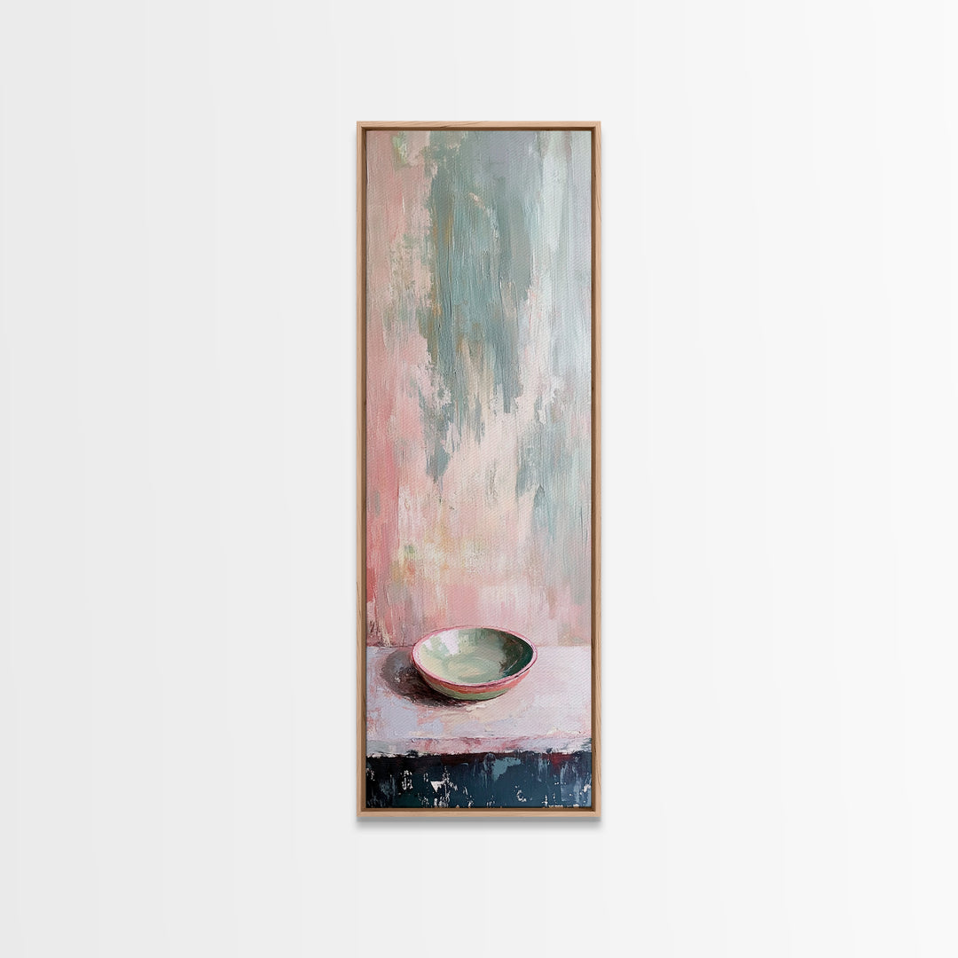 Pastel Bowl Still Life With Textured Pink Blue Wall Art, Minimalist Canvas Print, Modern Kitchen Decor, Neutral Home Decor