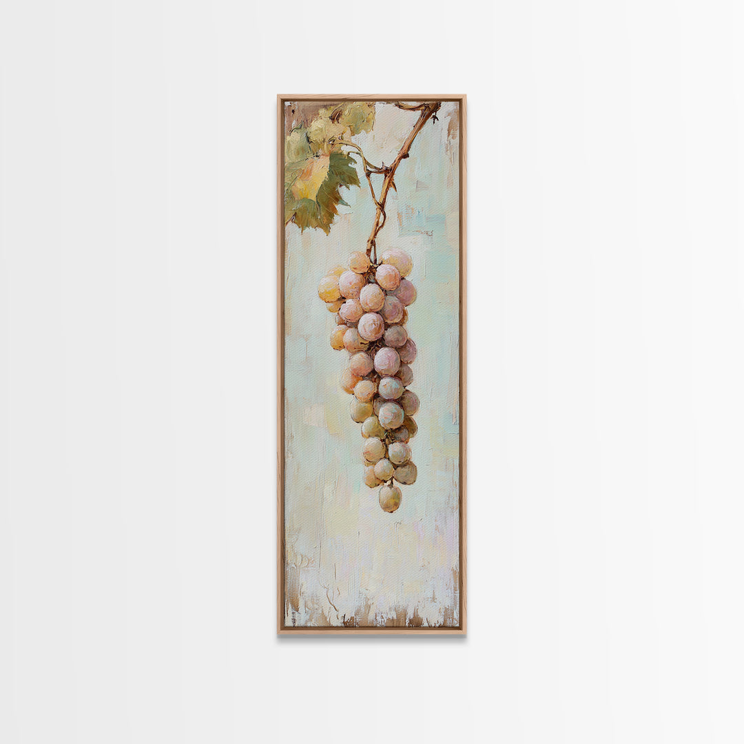 Soft White Grapes Hanging From Vine Canvas Print, French Country Wall Art, Rustic Kitchen Decor, Vineyard Gift For Her, Home Decor