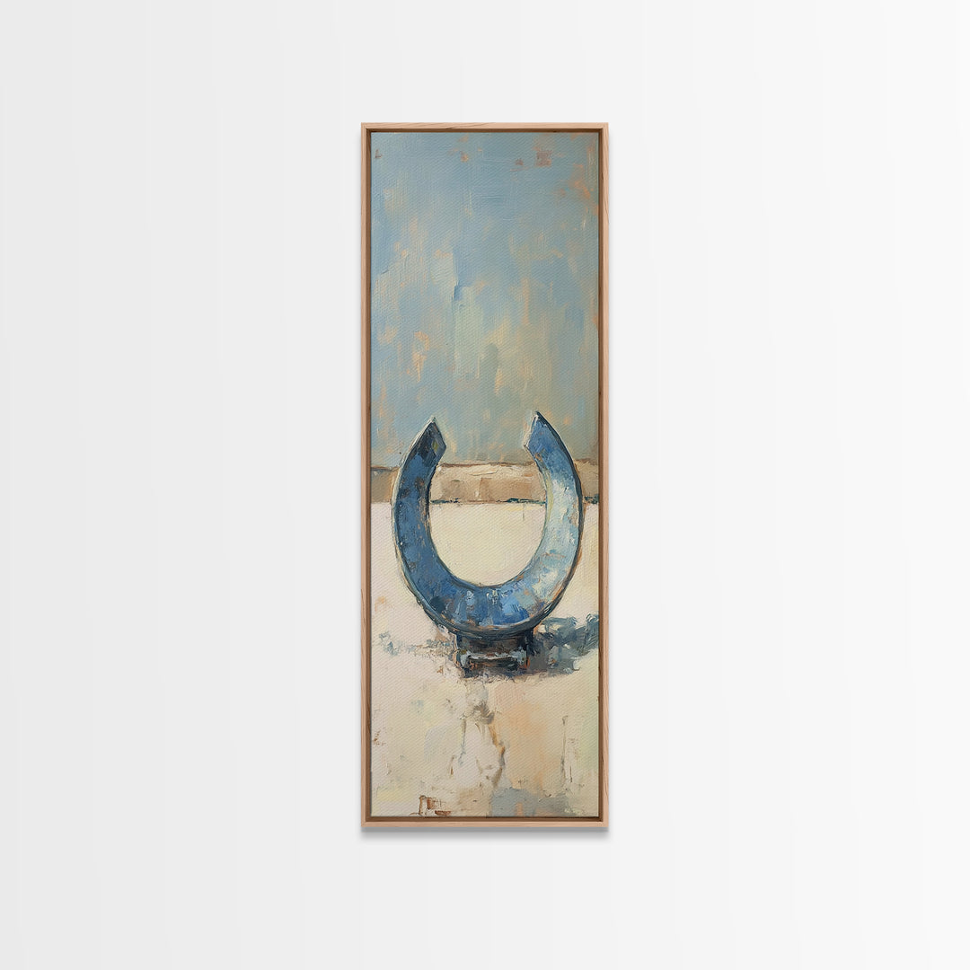 Blue Horseshoe Rustic Western Wall Art, Farmhouse Country Canvas Print, Lucky Horse Decor, Cowgirl Home Decor Gift For Him Or Her