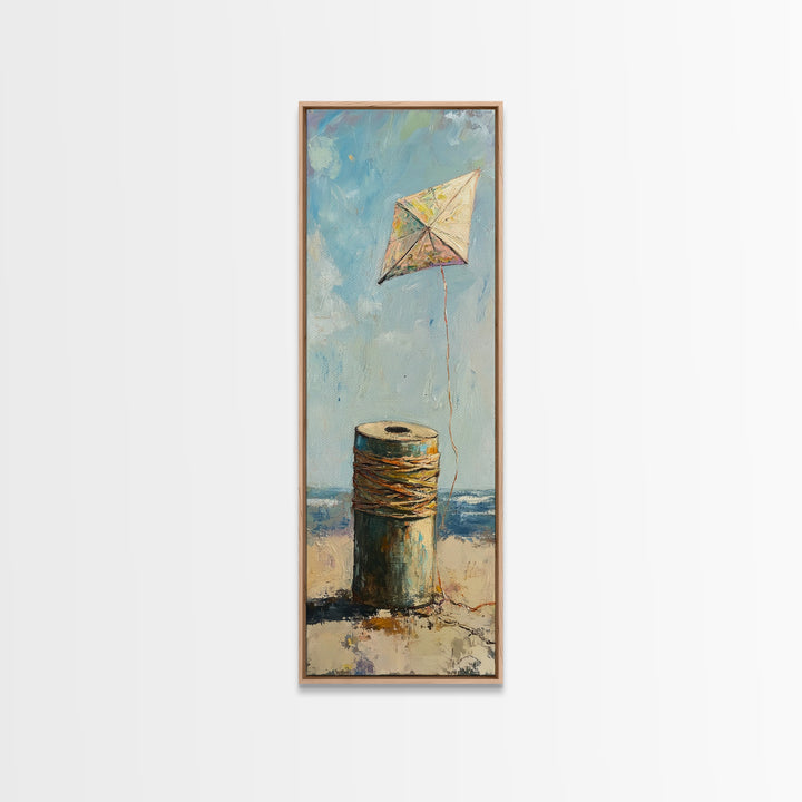 Weathered Spool And Kite Wall Art, Coastal Canvas Print, Beach House Decor, Nautical Wall Decor, Whimsical Ocean Art Print