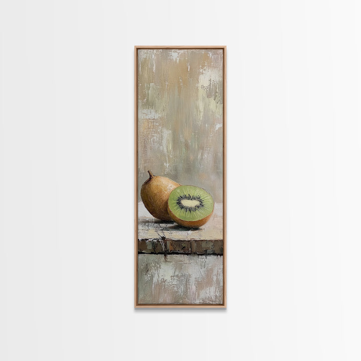 Kiwi Fruit Still Life Canvas Print, Minimalist Kitchen Wall Art, Neutral Food Painting, Rustic Dining Room Decor, Gift For Foodie