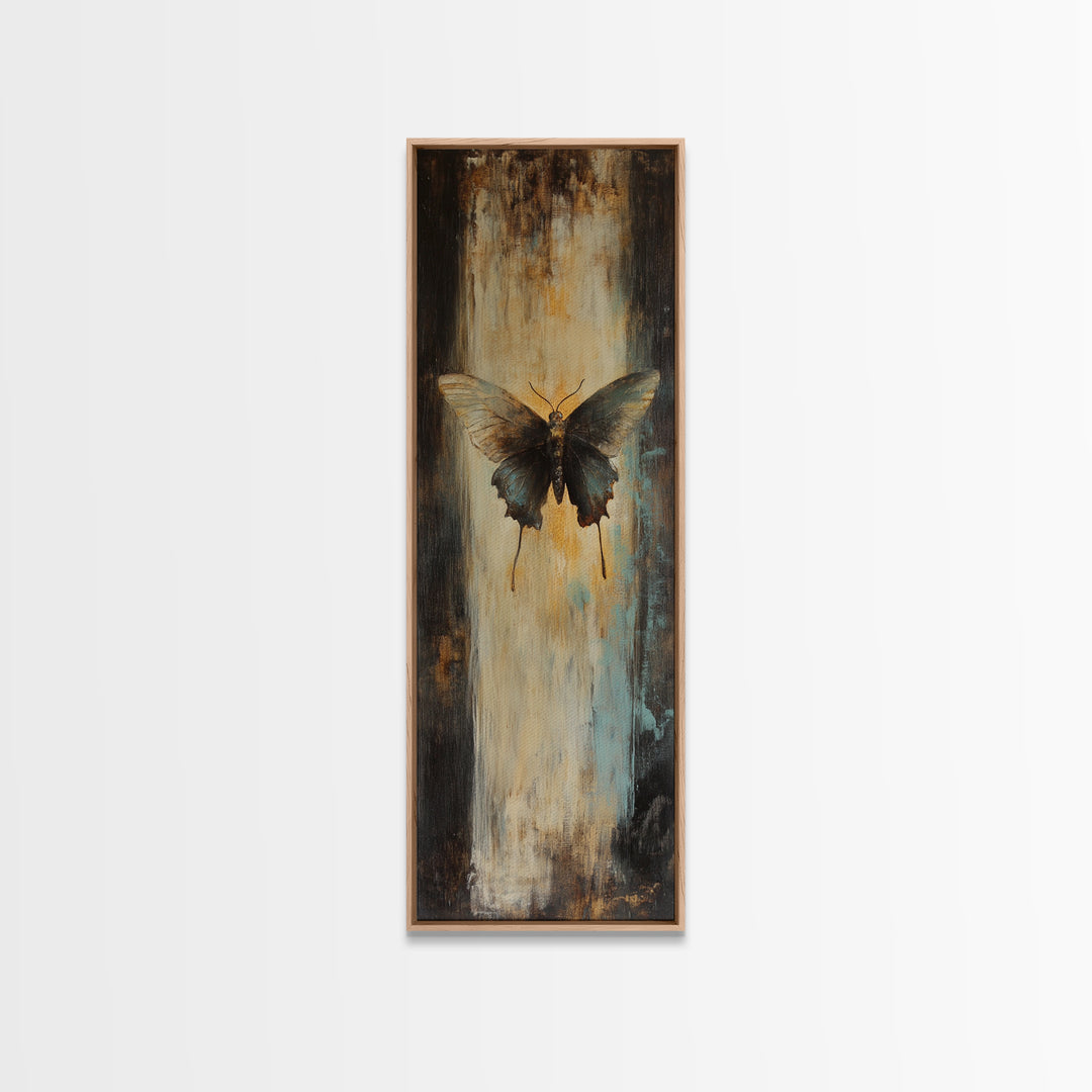 Moody Black Butterfly On Textured Gold Canvas Print, Dark Academia Wall Decor, Gothic Nature Art, Gift For Her, Bedroom Decor