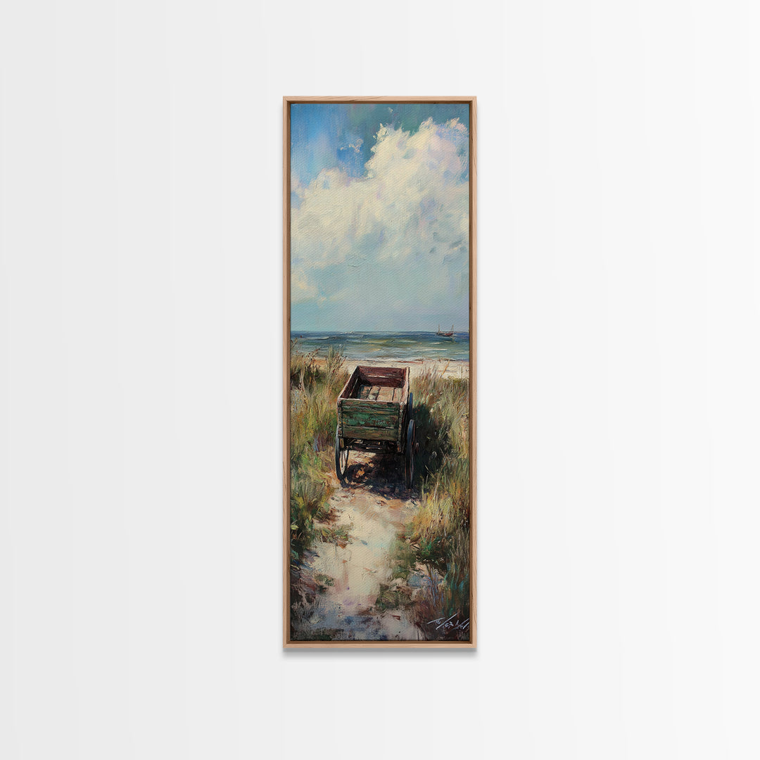 Beach Path To Green Chair Wall Art, Coastal Landscape Painting, Ocean Wall Art, Beach House Decor, Seaside Decor, Large Canvas Print