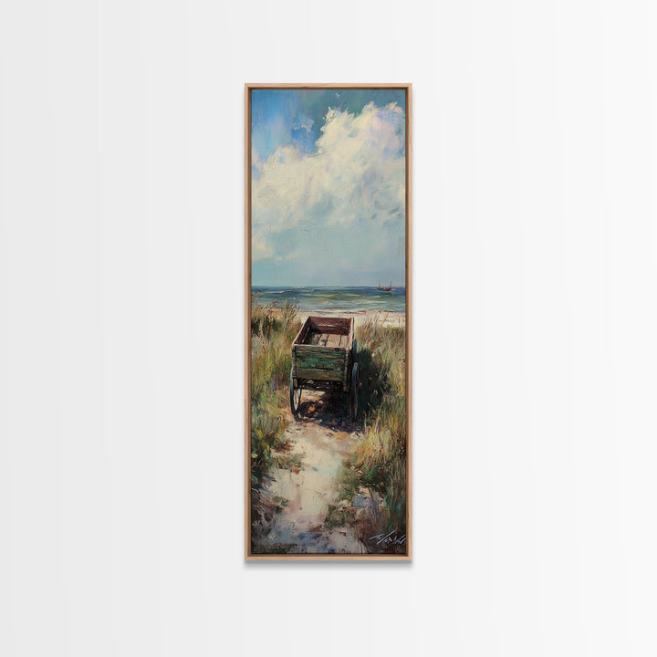 Beach Path To Green Chair Wall Art, Coastal Landscape Painting, Ocean Wall Art, Beach House Decor, Seaside Decor, Large Canvas Print