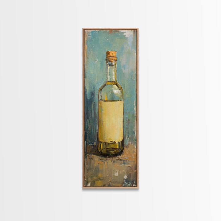 Golden Olive Oil Bottle Canvas Print, Mediterranean Kitchen Wall Art, Still Life Painting, Rustic Kitchen Decor, Foodie Gift