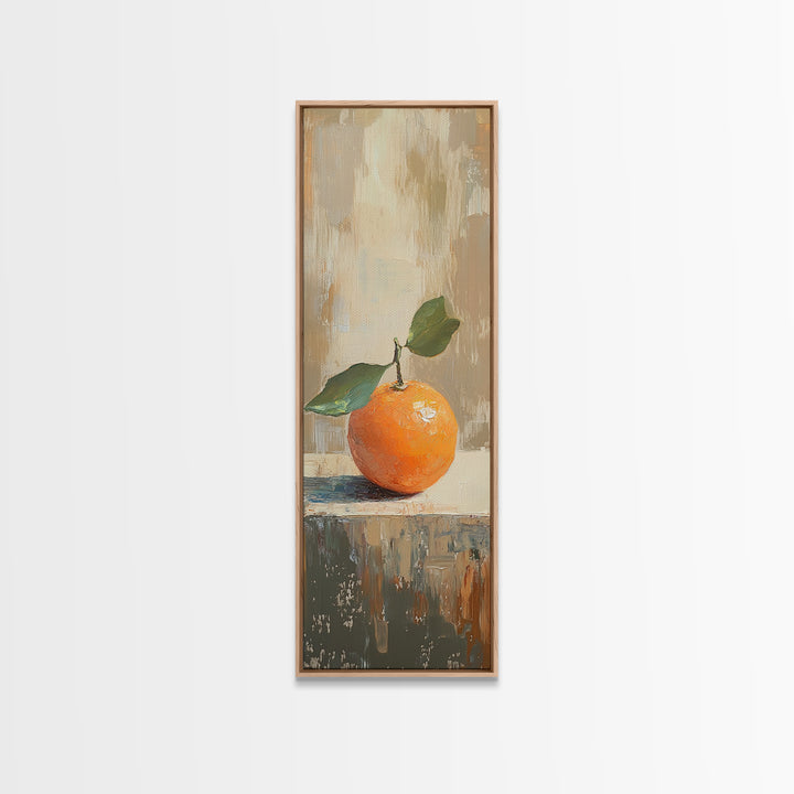 Orange With Green Leaves Canvas Print, Fruit Still Life Wall Art, Kitchen Wall Decor, Citrus Art Print, Modern Home Decor