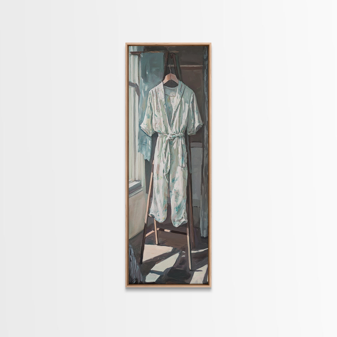 White Bathrobe By Sunlit Window Wall Art, Spa Bathroom Canvas Print For Guest Room Decor, Cozy Home Decor And Housewarming Gift