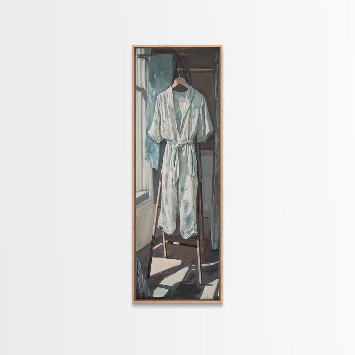 White Bathrobe By Sunlit Window Wall Art, Spa Bathroom Canvas Print For Guest Room Decor, Cozy Home Decor And Housewarming Gift