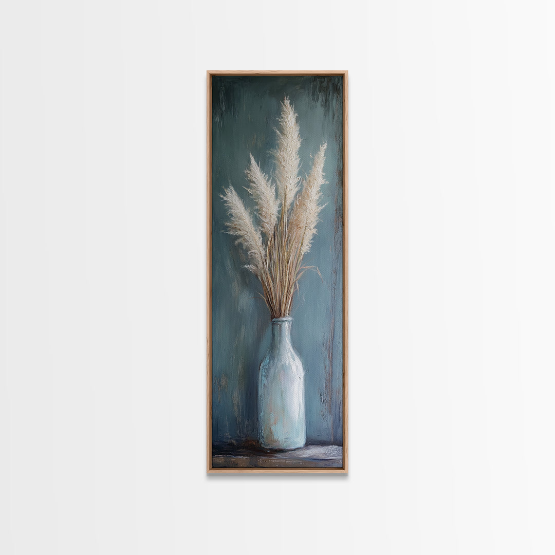 Pampas Grass In Blue Vase Framed Canvas Print, Neutral Wall Art For Living Room Decor, Boho Home Decor And Rustic Gift For Her