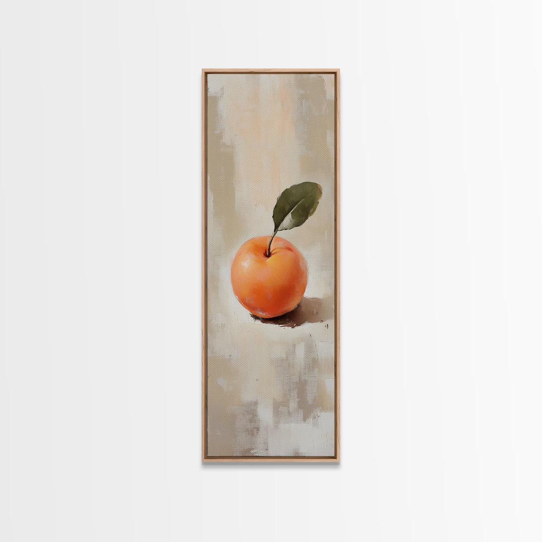 Orange Fruit With Green Leaf Canvas Print, Minimalist Kitchen Wall Art For Dining Room Decor, Neutral Home Decor And Foodie Gift