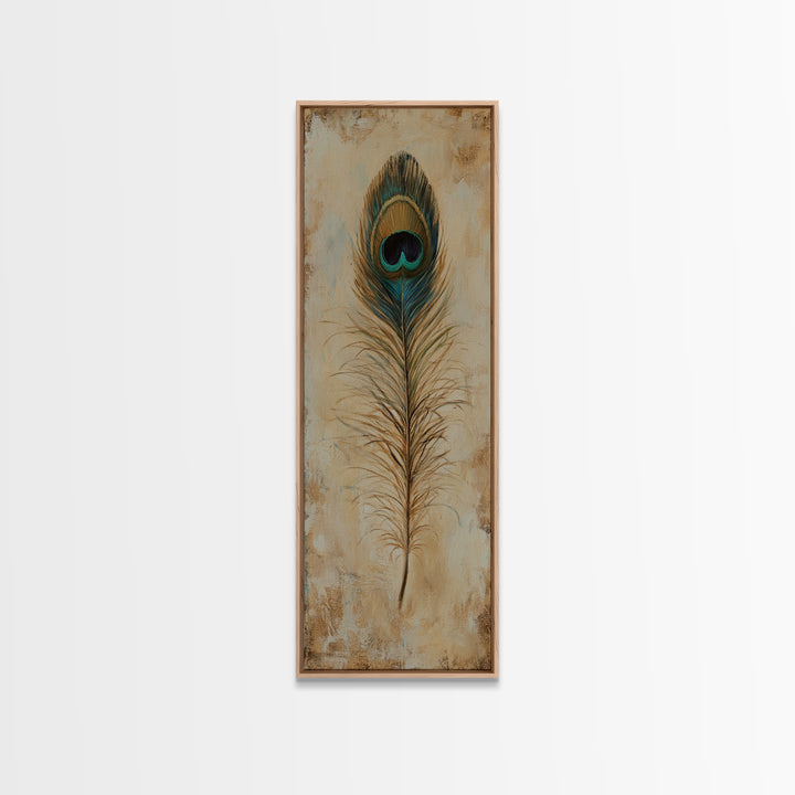 Peacock Feather Wall Art, Rustic Boho Canvas Print, Nature Inspired Art For Bedroom Decor And Cozy Living Room Decor And Home Decor