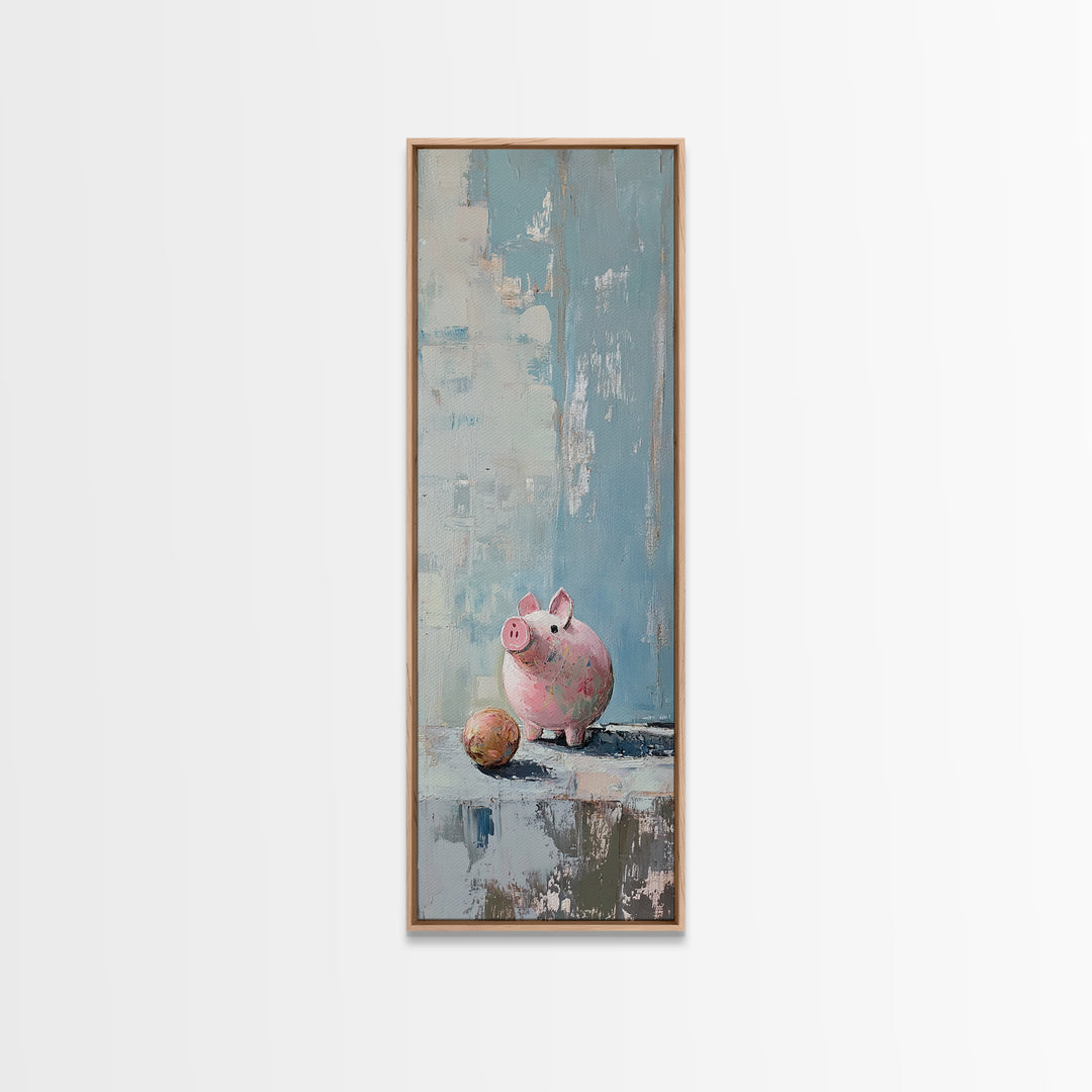 Pink Piggy Bank Still Life Canvas Print, Whimsical Nursery Wall Art, Cute Animal Decor, Playroom And Kids Room Gift, Home Decor