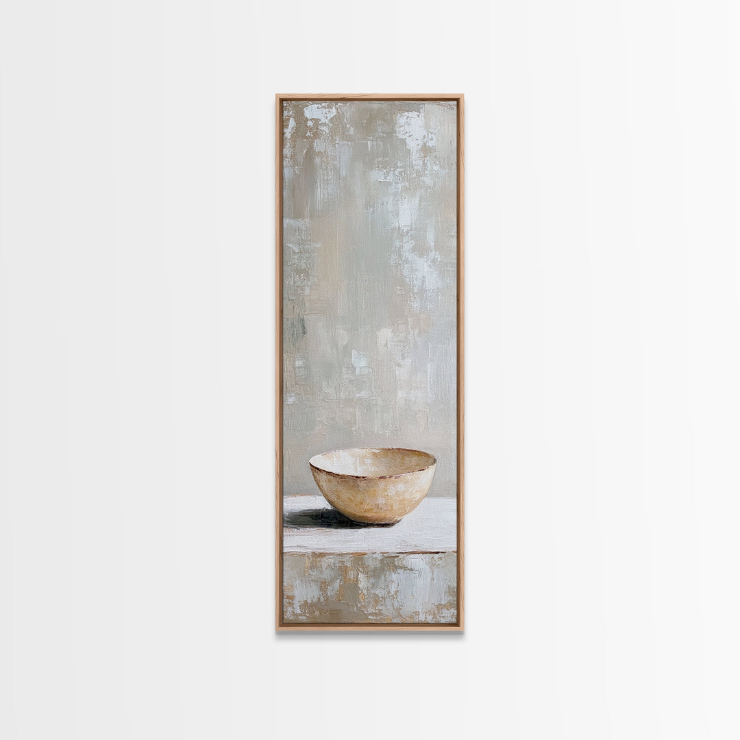 Neutral Ceramic Bowl Still Life Framed Canvas Print, Minimalist Kitchen Wall Art For Rustic Modern Farmhouse Home Decor Gift