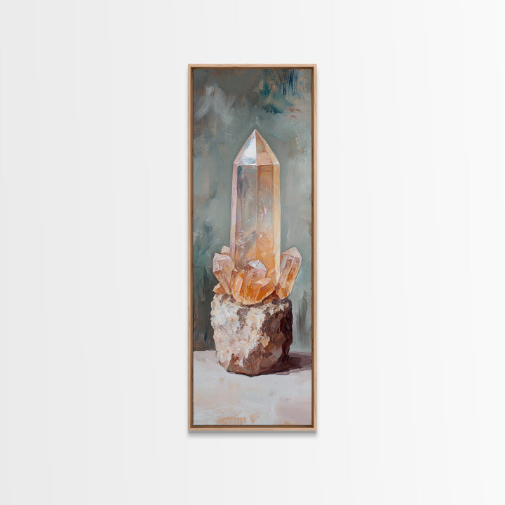 Glowing Crystal Cluster Oil Painting Wall Art, Boho Spiritual Home Decor, Mystical Gift For Her, Neutral Canvas Wall Art