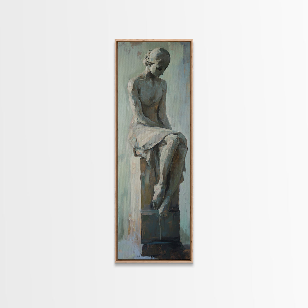 Seated Classical Female Statue Figure Wall Art, Neutral Figurative Decor, Dark Academia Art, Elegant Living Room Print Gift