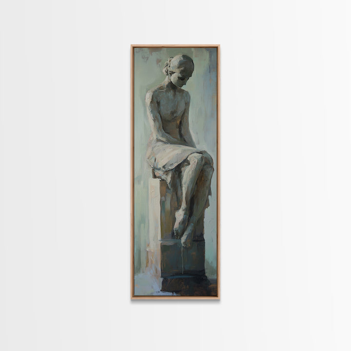 Seated Classical Female Statue Figure Wall Art, Neutral Figurative Decor, Dark Academia Art, Elegant Living Room Print Gift