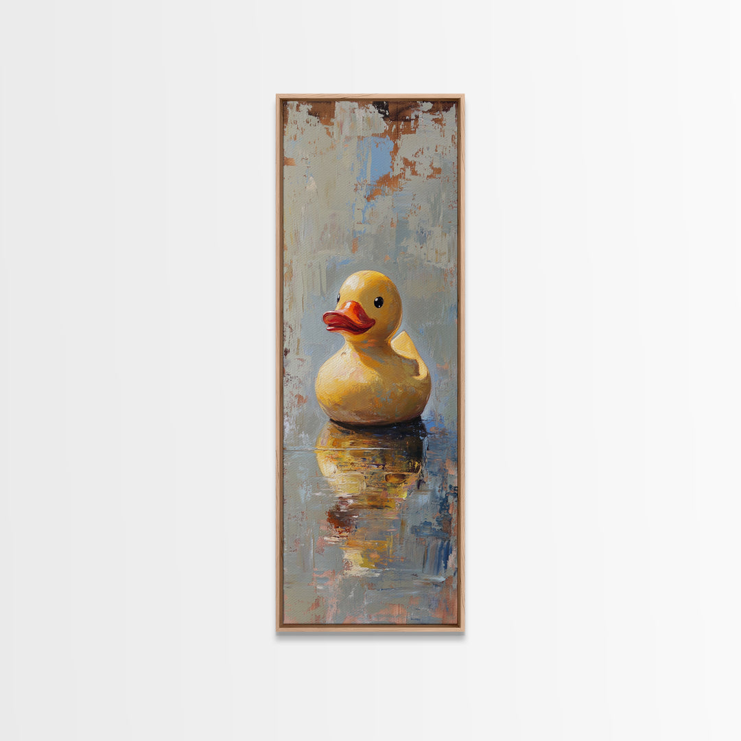 Yellow Rubber Duck In Reflective Water Canvas Print, Funny Bathroom Wall Art, Kids Bath Decor, Whimsical Animal Gift Print