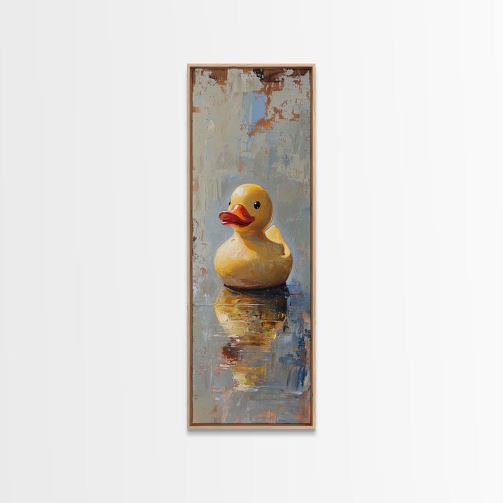Yellow Rubber Duck In Reflective Water Canvas Print, Funny Bathroom Wall Art, Kids Bath Decor, Whimsical Animal Gift Print