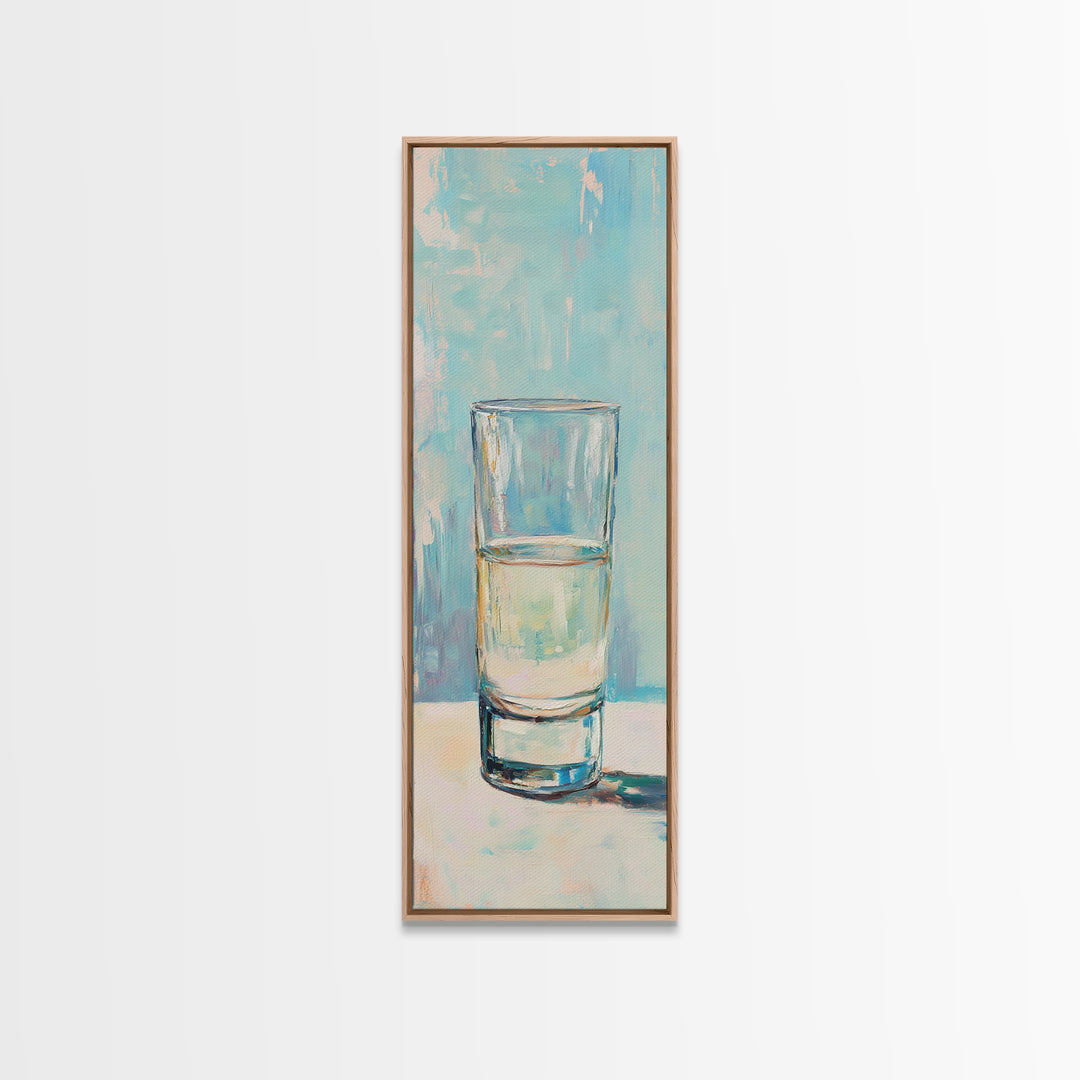 Minimal Glass Of Water Canvas Print, Aqua Blue Wall Art, Modern Kitchen Decor, Minimalist Bathroom Wall Decor, Still Life